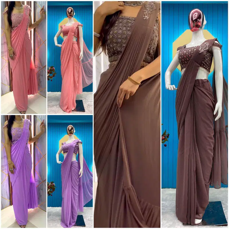 LG 1807 Faux Georgette Readymade Saree Wholesale Market In Surat